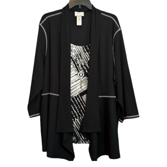 NWT Alfred‎ Dunner 3-in-1 Black/White Shirt/cardigan Combo in Size 3X - Picture 1 of 15